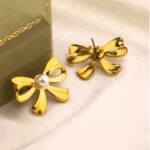 Pearl Bow Stud Earrings - Image 5