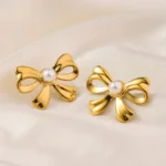 Pearl Bow Stud Earrings