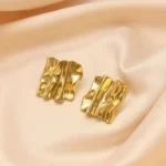 Crinkled Gold Square Stud Earring - Image 2