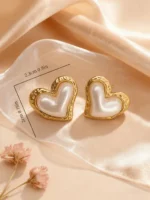 Puffy Pearl Heart Earrings - Image 3