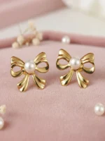 Pearl Bow Stud Earrings - Image 4
