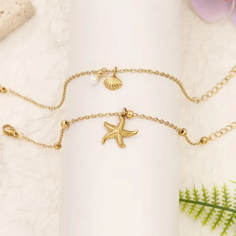 imgi_1_e9540501-0b94-4de7-8482-c8451ff4fb18 Starfish & Shell Layered Anklet - Image 1