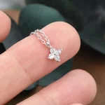 Tiny Silver Clover Zircon Necklace - Image 6