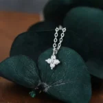 Tiny Silver Clover Zircon Necklace - Image 7