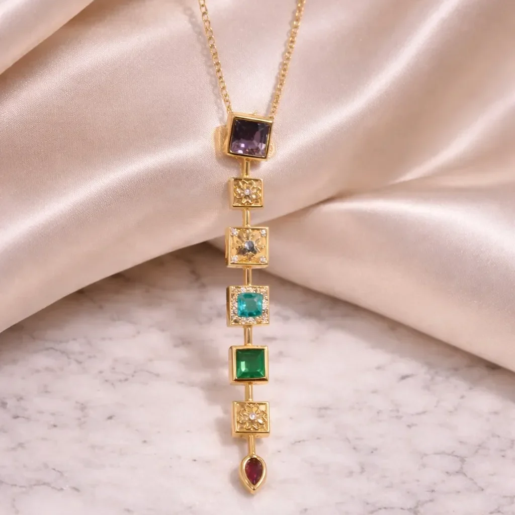 imgi_1_obxt1xVlro6YZ0X Vintage Mosaic Drop Necklace - Image 1