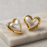 Puffy Pearl Heart Earrings - Image 2