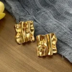 Crinkled Gold Square Stud Earring - Image 5