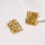 Crinkled Gold Square Stud Earring - Image 6