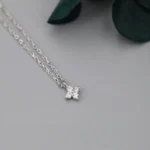 Tiny Silver Clover Zircon Necklace
