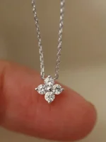 Tiny Silver Clover Zircon Necklace - Image 2