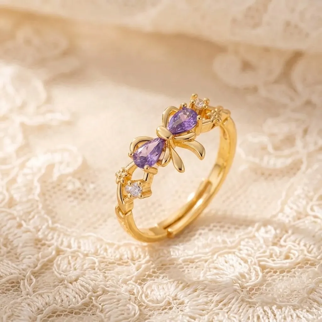 imgi_5_b347e0bf-77d1-45c3-81ec-9812ebd14389 Lavender Bow Crystal Ring - Image 1