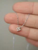 Tiny Silver Clover Zircon Necklace - Image 3