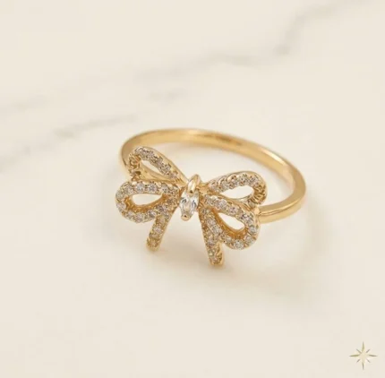 Sparkle Ribbon Bow Open Ring