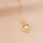 White Rose Heart Pendant Necklace