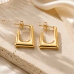 Modern Angular Gold Hoops - Image 2