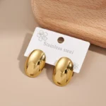 Bold Oval Dome Gold Stud Earrings - Image 3