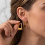 Modern Angular Gold Hoops - Image 3