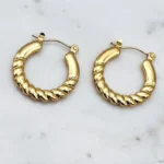 Ribbed Croissant Hoops Earrings - Image 3