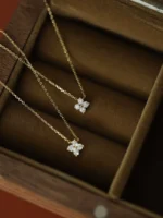 Gold Clover CZ Pendant Necklace - Image 2
