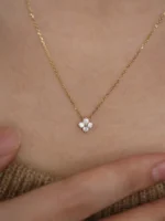 Gold Clover CZ Pendant Necklace - Image 3