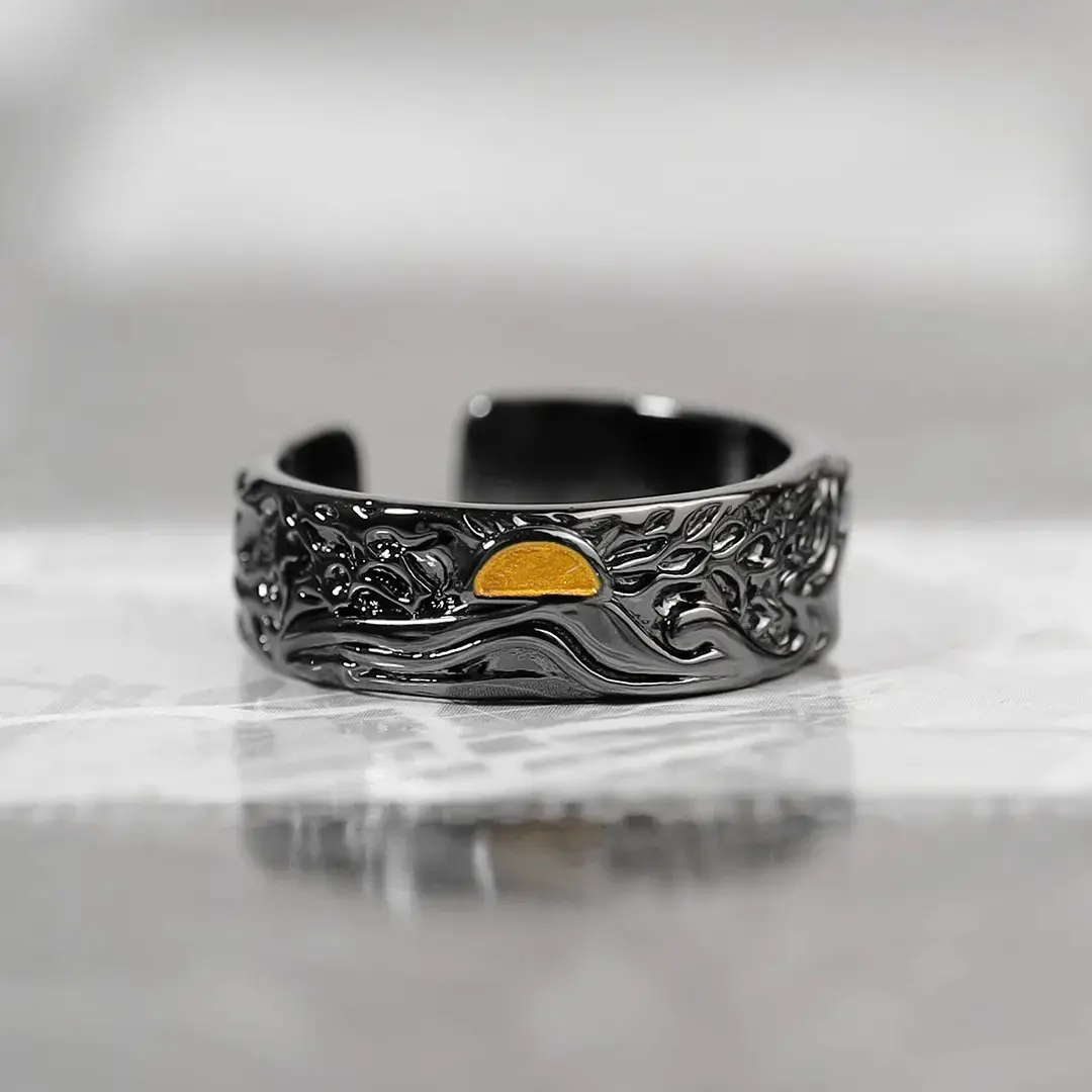 imgi_4_584627595_122159983916756718_3103521123337350835_n (1) Dusk Sunset Wave Unisex Adjustable Ring - Image 1