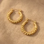 Ribbed Croissant Hoops Earrings