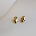 Bold Oval Dome Gold Stud Earrings - Image 2