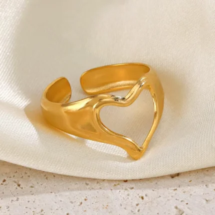 Gold-plated stainless steel fluid cutout heart adjustable ring