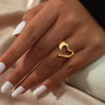 Gold-plated stainless steel fluid cutout heart adjustable ring
