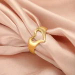 Gold-plated stainless steel fluid cutout heart adjustable ring