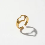 Gold-plated stainless steel fluid cutout heart adjustable ring
